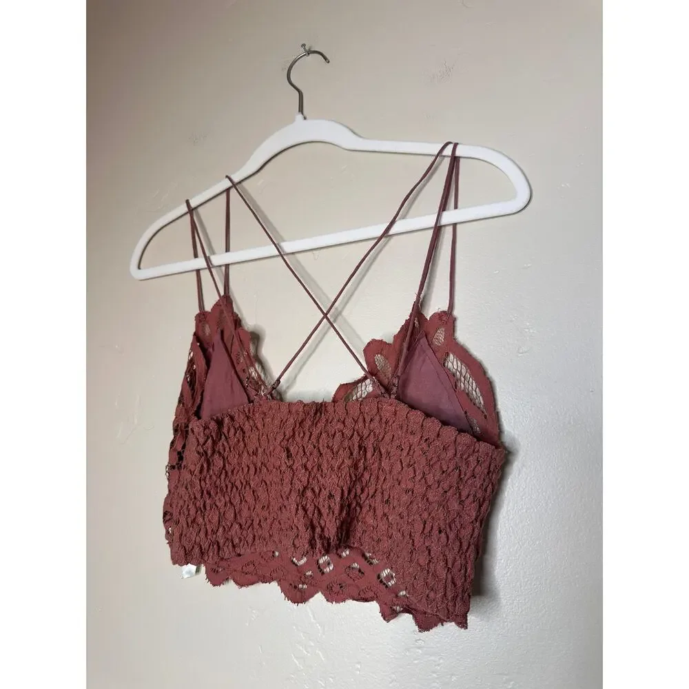 Free People Adella Adjustable Racerback Brown Copper Lace Bralette Large